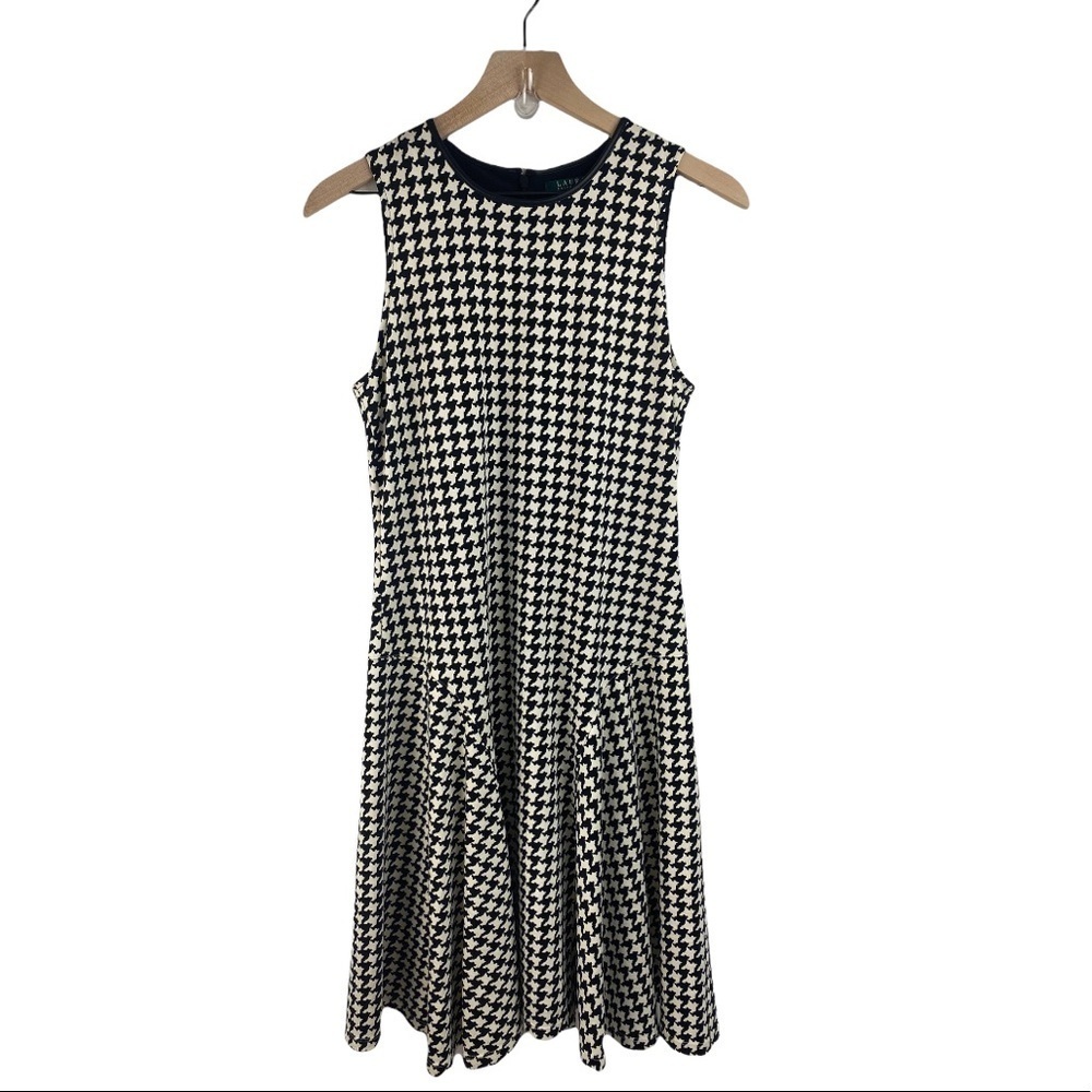 Lauren Ralph Lauren Houndstooth Dress‎ w/ Faux Leather Neckline sz M